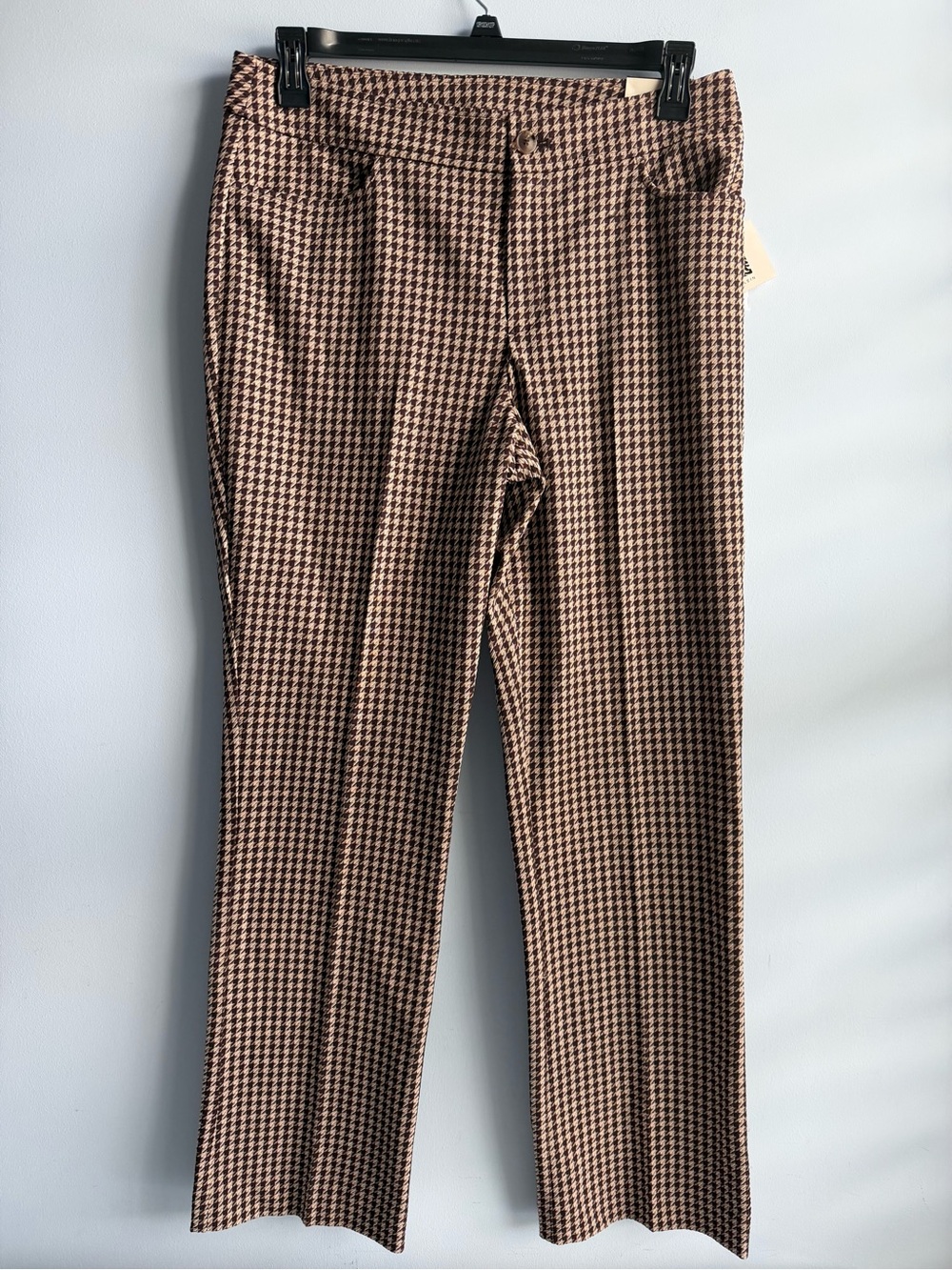 Anne Klein Women's Brown Bootcut Mid Rise Houndstooth-Print Pants Size 10